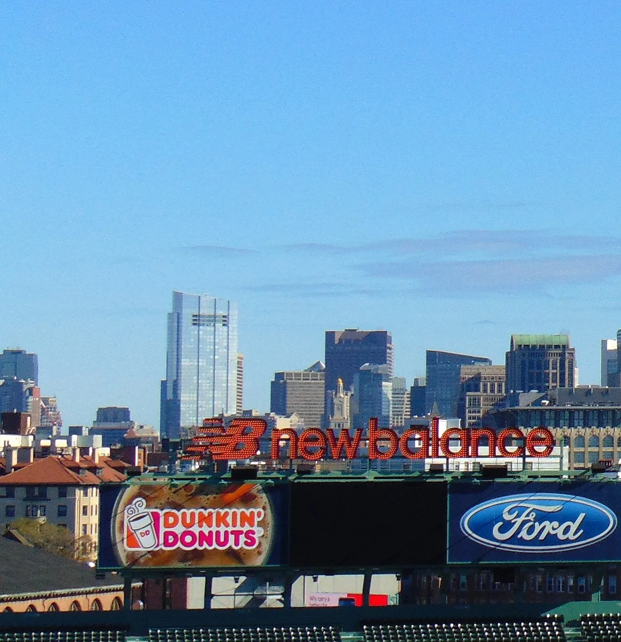 The Boston skyline from Fenway Park. The skyscraper in the left center is the newish Millennium Tower, where much of the space is held by absentee owners, some foreign. Real estate has long been an attractive investment for money launderers. — Photo by JJBers