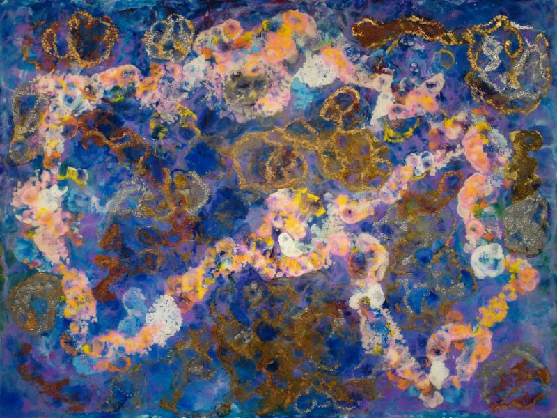 “Echo of emptiness: play of wakefulness 13” (encaustic, shellac, paint marker and resin on panel), by Barry Margolin, in his show “Play of Wakefulness,’' Oct. 3-28 at Galatea Fine Art, Boston.