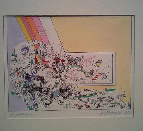 From “Alexameta Series’’ (pen and gouache), by the famous surrealist painter Ben Katz (1934-2012), in his joint show with sculptor R.L. Stetson entitled “Lost & Found — Reclamation and Celebration,’’ at DeBlois Gallery, Middletown, R.I.