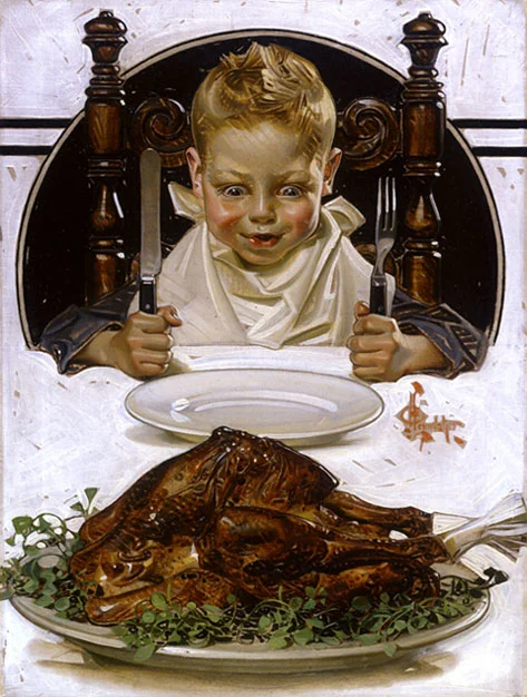 '‘Ready for Thanksgiving Feast’' by J.C. Leyendecker, Original painting for cover of The Saturday Evening Post magazine, November 1919. With permission of the National Museum of American Illustration, Newport, R.I.
