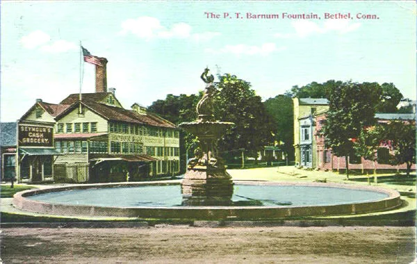 P.T. Barnum Fountain and Square, in Bethal, Conn., circa 1914.