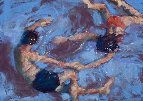 "Duet VII’’ (pastel), by Michele Poirier-Mozzone, in the Providence Art Club's “Little Pictures Show & Sale 2018’’. This is the oldest (this is its 114 year) and largest (with more than 600 works) “little pictures’’ show in the United States. The works are "cash and carry," Each piece is 16" x 16" or smaller and priced at no more than $300. The works are "cash and carry," meaning that any purchased artwork can be taken home immediately. The work will then be replaced by another piece, resulting in a constantly changing exhibition of paintings, drawings, photos, collages, hand-pulled prints and hand-made artist books, along with sculpture, ceramics, glass and jewelry.