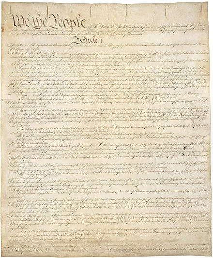Page one of the original copy of the U.S. Constitution.