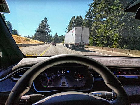 Inside a Tesla self-driving car.