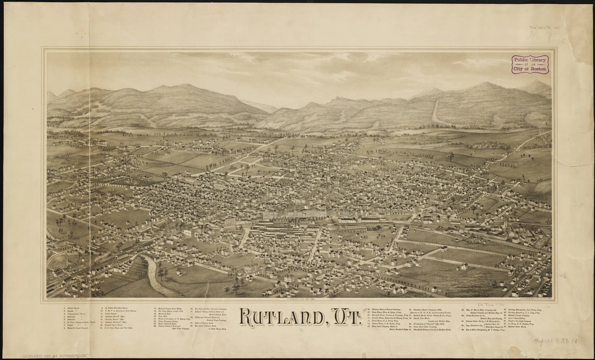 Map of Rutland in 1885, when marble quarries were making it very prosperous.