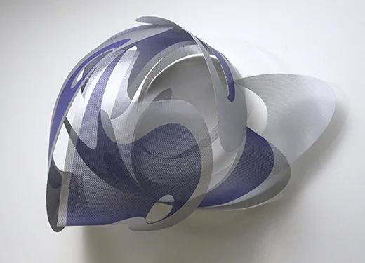 ‘‘Out of the Blue,’’ by Nancy Selvage, in her show “Intemperate Zone,’’ an installation created in collaboration with poet Ros Zimmerman to be shown at the Boston Sculptors Gallery, Feb. 27- March 31.The gallery says: “Selvage’s sculptures vibrate w…