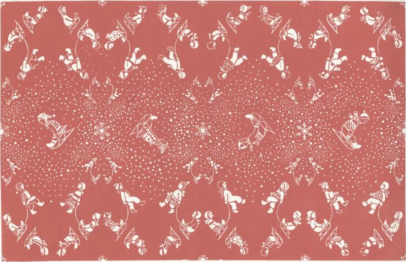 “Snow Flurry’’ (linoleum block print), by Mary Maletskos (1918-1983), in the Folly Cove Designers Collection, at the Cape Ann Museum, Gloucester, Mass.