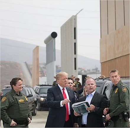 President Trump looking at new border wall prototypes in San Diego, in March 2018.