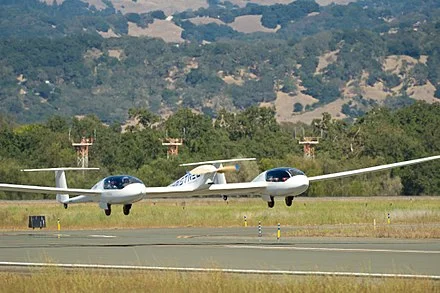 The electric Pipistrel Taurus G4 taking off from the Sonoma County Airport, in California