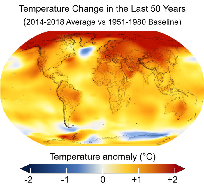 Average global temperatures from 2014 to 2018 compared to a baseline average from 1951 to 1980, according to NASA's Goddard Institute for Space Studies .