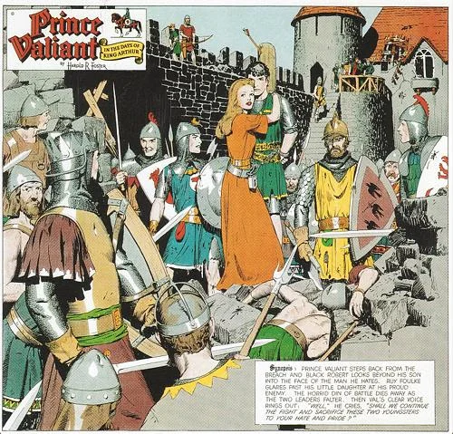 “Prince Valiant ,’’ by Hal Foster (January 21, 1951 © King Features Syndicate, Inc.) in the show “Masterpieces from the Museum of Cartoon Art’’ at the Bruce Museum, Greenwich, Conn., through April 20. This exhibition, the museum says, displays over 100 original works celebrating the history of the cartoon, with everything from comic strips and editorial cartoons to caricature and animation. These works are on loan from The Ohio State University Billy Ireland Cartoon Library and Museum, which received them as a donation from the original Museum of Cartoon Art. The museum, founded in 1974 in Greenwich, was the first museum dedicated to collecting, preserving and exhibiting cartoon art in Americ a.