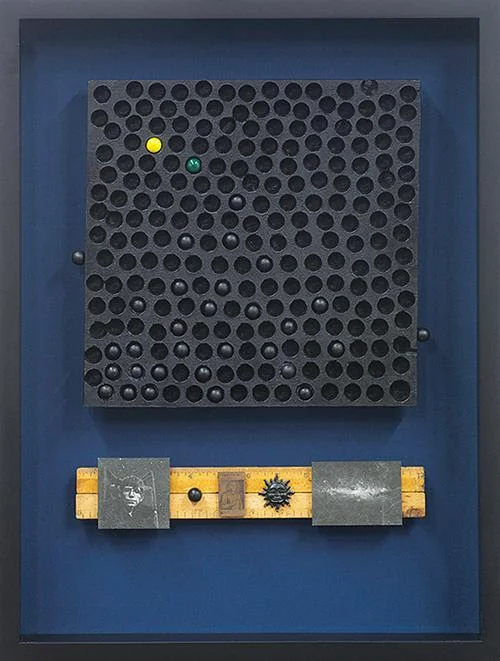 “Close Call’’ (assemblage), by Robert Hauser, in his current show at the Putnam Gallery at the Dublin School, Dublin. N.H. The gallery says that Mr. Hauser is an artist and conservator “who works in assemblage and the Gestalt Theory. In this show, he explores the history of developments and discoveries in astronomy. Each work is based on a single concept and reflects his engagement with ideas, cultural responses and personal connections to knowledge. Each piece is not a statement but an opportunity for association and development of a narrative by the viewer with both the work and the ideas that inspired it.’’ Dublin, long a weekend and vacation refuge for wealthy Bostonians, New Yorkers and Philadelphians, is also known as the highest town in New England; headquarters of Yankee Inc. which publishes The Old Farmer’s Almanac and Yankee magazine; an estate, with a mansion, called Beech Hill Farm that later became a famous “drying out spa’’ for alcoholics (some of them celebrities) and is now a private estate again, and the two Dublin Peace Conferences, held at the Morse Farm in 1945 and 1965, out of which grew the United World Federalists.