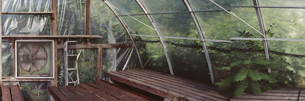 One of Esther Pullman’s large-scale panoramic photographs in her show “Green Places/Green Spaces/Greenhouses,’’ at the Cape Ann Museum, Gloucester, through June 16. The museum says: “Shot over a 20-year period, these large-scale panoramic photographs of greenhouses explore such universal themes as the passage of time, the cycle of the seasons, death and rebirth, and have also unavoidably become a metaphor for our threatened planet.’’