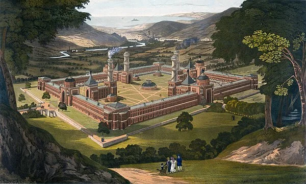 New Harmony , a utopian project in Harmony Township, Ind., as envisioned by Robert Owen . (1771-1858).