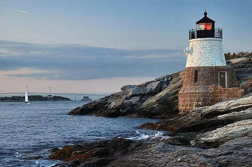 Castle Hill Light, at the end of Ocean Drive, in Newport