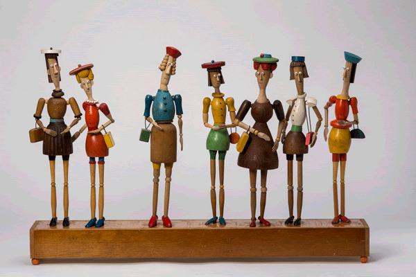 “7 Ladies’’ (bowling pins, furniture spindles, handles, wooden beads, drum sticks, darning eggs, wooden combs), by Michael Stasiuk, in the group show “Some Assembly Needed,’’ at the Art Complex Museum, Duxbury, Mass. through Sept. 1. The other arti…