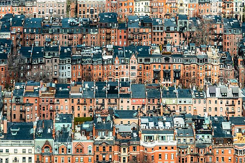 “Back Bay,’’ by photographer Roger Palframan, in his show “City Visions,’’ at Copley Society of Art, Boston, through June 15. Roger Palframan works in Boston but is from Britain. The society says that his most recent work, such as that in “City Visions,’’ focuses on “organized environments and the unexpected patterns and rhythms they produce. He utilizes shape, form and line to reveal detail and texture and create striking images.’’ His photographs “depict tight clusters of buildings, evoking the crowded feeling of city life while revealing the man-made beauty of each scene.’’