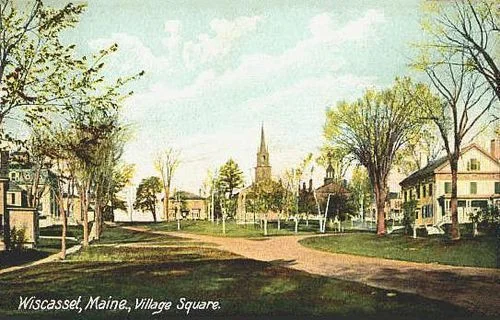 Colorized photo of Wiscasset’s green in 1910.