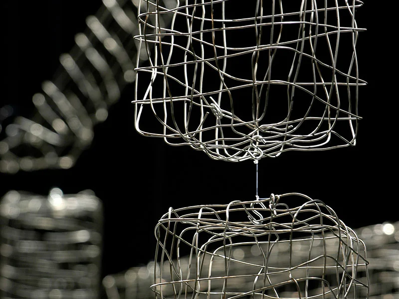 From Elizabeth Keithline’s site-specific installation, “(The Air) As It Moves,’’ at the University of Massachusetts at Dartmouth Art Gallery, in New Bedford, through Sept. 12. The gallery explains that Ms. Keithline uses “hanging wire objects to create a play of light and shadows as it moves in the air. These abstract shapes have a ‘memory’ of suspended skeletal, swaying wire beams and rafters that invite viewers to contemplate the invisible forces at work in our lives. We see these forces only because of their ancillary activity, never directly. Viewers are invited to move through the gallery and, by doing so, gently activate the installation.’’ The installation is one of four projects in the gallery connected to the theme of wind and inspired by the inaugural Design Art Technology Massachusetts (DATMA) festival, titled ‘‘Summer Winds 2019’’.