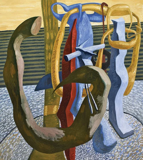 Oil on canvas from Carl Mehrbach’s ”Doctrine of Liberty’’ show at Bromfield Gallery, Boston, through June 30, It’s a collection of paintings of 3D abstractions.