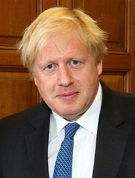 Boris Johnson, with his trademark mop of blond hair.
