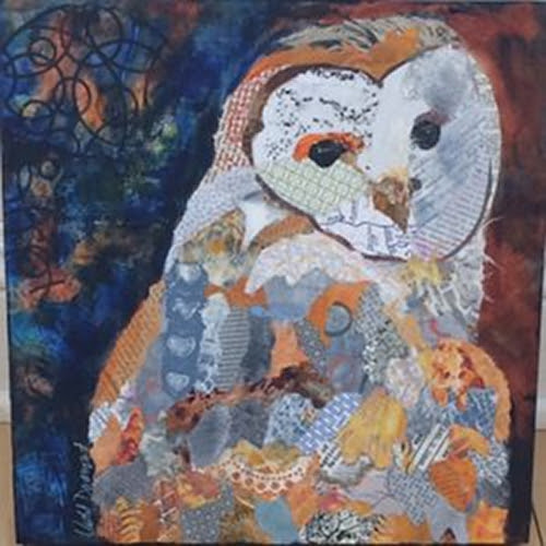 “Owl” (collage), by Violet Davenport, in the group show “Animalia,’’ at Art Center East, Vernon, Conn., through Aug. 18.The show has dozens of works across various media, many of which are for sale, and focuses on the complex relationships that huma…