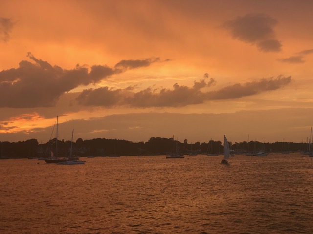 Aug. 23, Bristol (R.I.) Harbor: Late dusk in late summer— Photo by Lydia Whitcomb