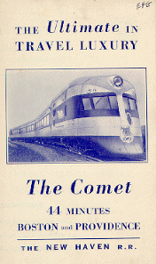 If only… The old New Haven Railroad put a unique three-car articulated high-speed passenger train called “The Comet’’ into service between Boston and Providence during 1935. The radically streamlined train was designed and built by the Goodyear-Zeppelin Company using the latest aerodynamic methods and technologies. Unfortunately, the speedy Comet was a bit too successful on the Boston-Providence run. When the New Haven's passenger business picked up at the start of World War II, the small train couldn't handle the crowds of people who wanted to ride it. The Comet was taken off the Boston-Providence run and spent the remainder of its service life on short-haul commuter runs in the Boston area. It was scrapped in 1951.
