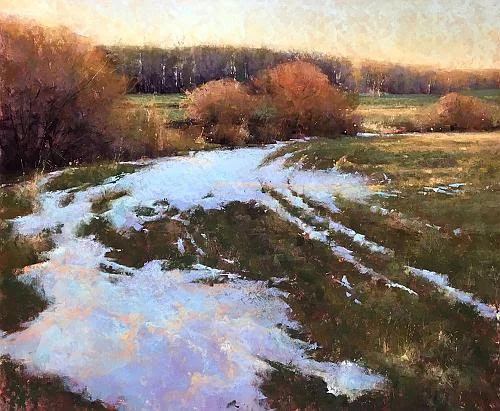 “March Thaw’’ (pastel), by Jacob Aguiar, in the show “For Pastels Only,’’ at the Saco Museum, Saco, Maine, Sept. 11-Oct. 25