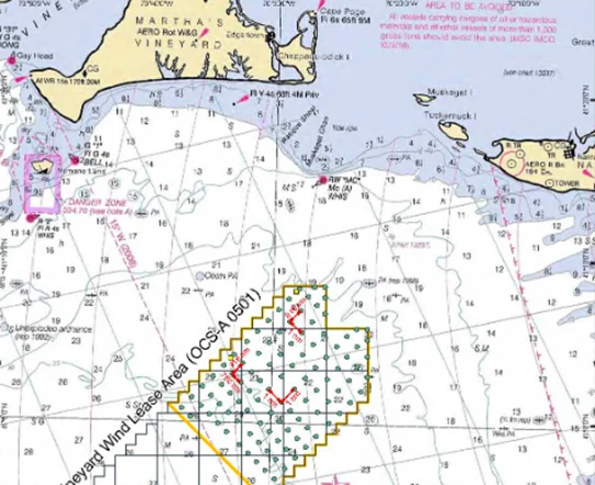 The federal wind lease area for the first phase of the 84-turbine Vineyard Wind project. — Vineyard Wind graphic