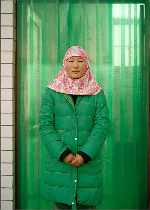 “Muslim Girl #14’’ (archival pigment print,) by Lili Almog, from the series “ The Other Half of the Sky’’ in the group show “Crossing Lines, Constructing Home: Displacement and Belonging in Contemporary Art,’’ though Jan. 4 at Harvard Art Museums/Fogg Museum, Cambridge, Mass. The show explores displacement by examining in-depth both the historical context and causes of migration as well as firsthand narratives from migrants and refugees . “ Crossing Lines’’ contains 40 artworks in a variety of mediums.