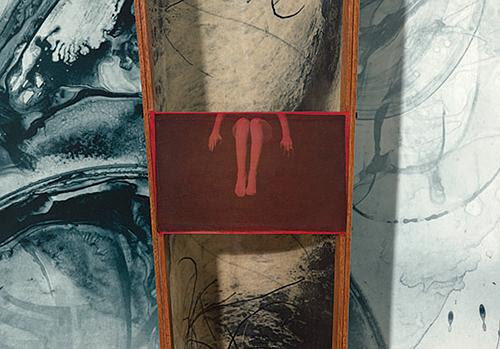 “ All I want is to be the river though I return again and again to the clouds. (detail) (etching, paper, fabric, mahogany), by Nancy Diessner, in the show “Memory, rivers and urban debris,’’ at Bromfield Gallery, Boston, in October.