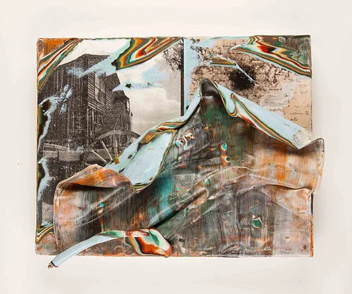 Encaustic painting by Stephanie Roberts-Camello, in her show “Many Miles,’’ Sept. 30-Oct. 8 at Maud Morgan Arts Chandler Gallery, Cambridge, Mass.She says: “Discovering a box of old family letters in my family's basement would change the way I paint…