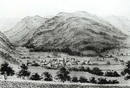 A sketch of Cornwall by John Warner Barber (1835) shows the buildings that had been used by the Foreign Mission School, to the right of the church at center. The school, which was only open in 1817-26, trained young foreign men to be Christian missi…