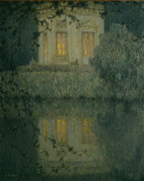 “The Music Pavilion at Versailles, Moonlight“ (oil on canvas), by Henri Eugene Le Sidaner, in the show “Highlights from the Permanent Collection: Nocturne ,’’ at the Art Complex Museum, Duxbury, Mass., through Jan. 12.  The museum says that "Nocturn…