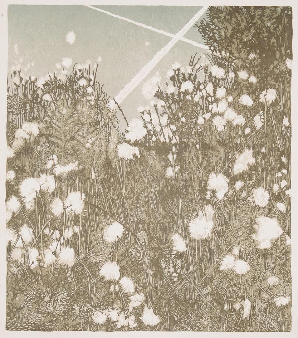 “Vapors” (woodcut), by Patrick Casey, at Galatea Fine Art, Boston. Gallery is closed for the time being for the obvious reason.