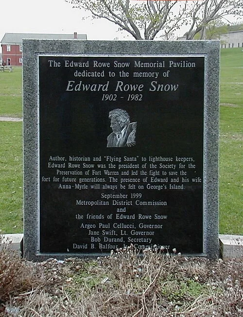 Edward Rowe Snow memorial plaque on Georges Island, in Boston Harbor