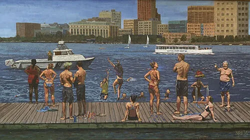 “Love That Dirty Water,’’ by Nils Johnson, a Lyme, N.H.-based painter (among this accomplished renaissance man’s various talents). The top layer of this painting is oil and the under-painting acrylic.The title is a reference to a line from the popul…