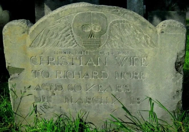 Above and just below, in the Old Burying Point Cemetery, Salem, Mass. It was laid out in 1637.—Photo by Max Anderson