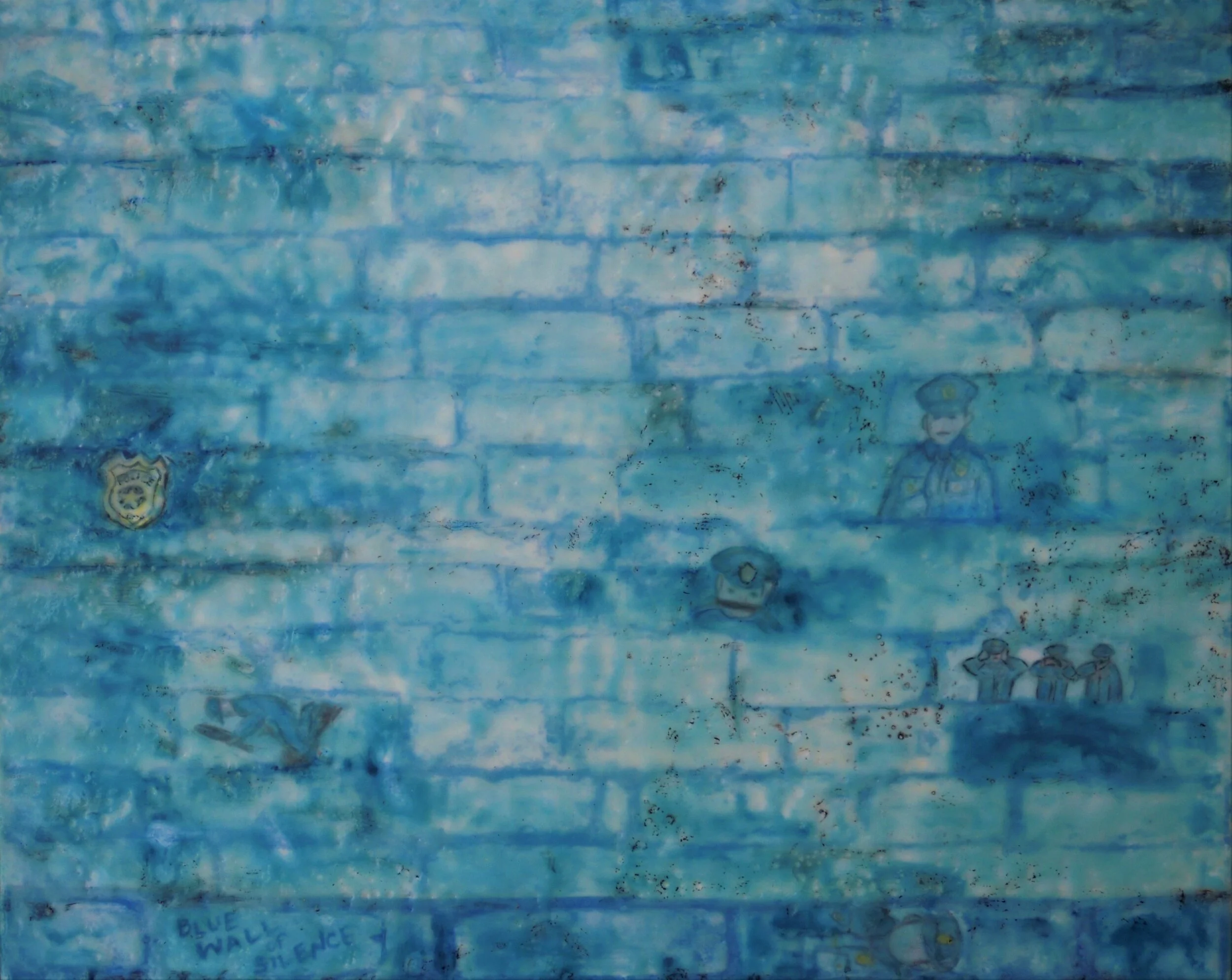 “Blue wall of Silence’’ (encaustic painting), by Nancy Whitcomb