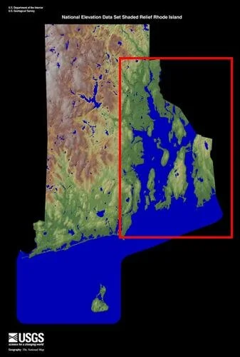 The area within red is Narragansett Bay.