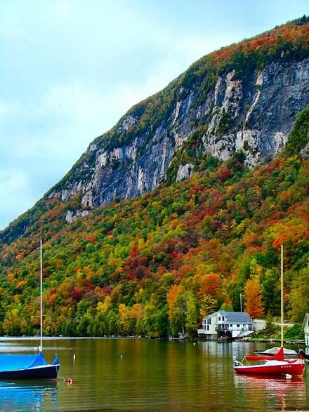 Time to jump? Fall foliage at Lake Willoughby, in Vermont