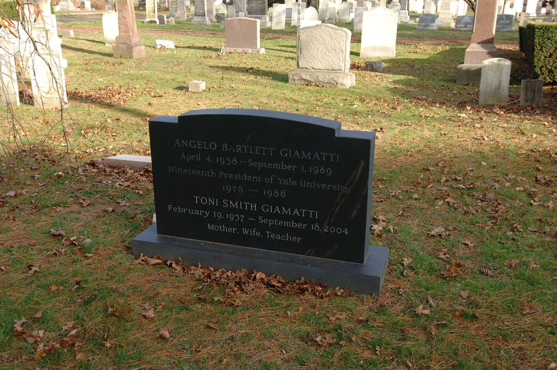 Gravestone for “Bart’’ Giamatti and his wife in New Haven
