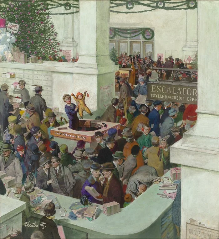 “Love’s Lost Child at the Information Booth”  (oil and pencil on board), by Thorton Utz (1914-1999), for the cover of the Dec. 20, 1958  Saturday Evening Post. It’s at The National Museum of American Illustration, Newport, R.I.(c) 2020 Images Courte…