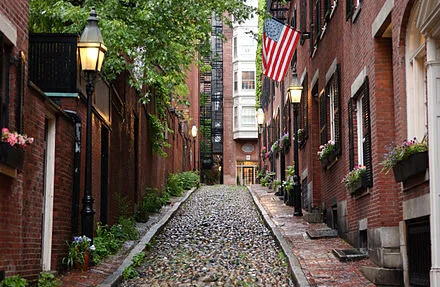 Cobblestoned Acorn Street, in Boston’s Beacon Hill neighborhood
