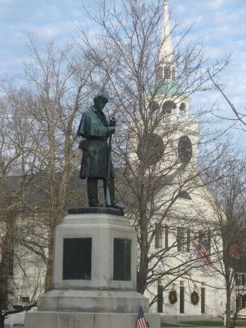 Civil War memorial on the common of Amherst, N.H. The town was named for mass murderer Lord Jeffrey Amherst. (See below.)