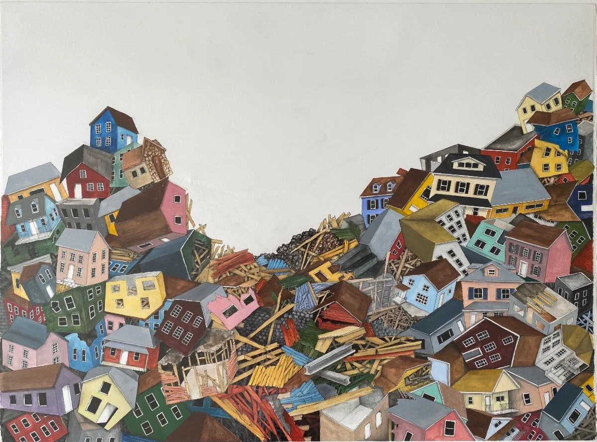 “Hireath 1 ‘‘ (ink, charcoal, and gouache on paper) by Vermont-based artist Susan Greer Emmerson, in her show “Unraveling,’’ at Kingston Gallery, Boston, March 3-28.The gallery says:“The home, as a physical and metaphorical space, seemingly exists a…
