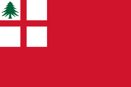The New England Ensign, one of several flags historically associated with New England. This flag was  used by colonial merchant ships sailing out of New England ports, 1686 – c. 1737.