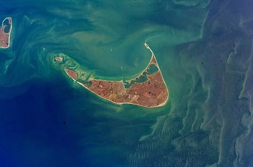 Nantucket from space. Chappaquiddick Island is at the left.