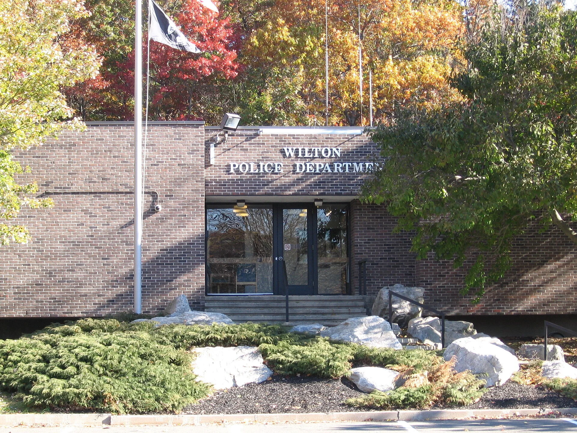 Even the police headquarters is well landscaped in the very affluent Fairfield County, Conn., town of Wilton.